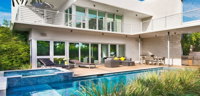Villa Alexia Modern Luxury Estate in Miami Beach - Exterior with Pool & Spa