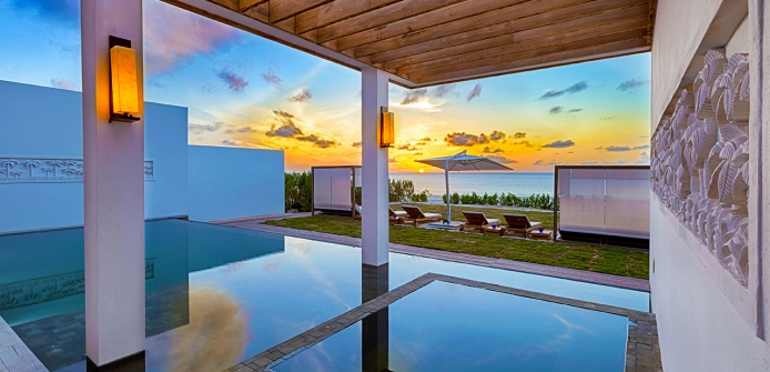Contemporary Oceanfront Luxury East Villa on Meads Bay Beach - Infinity-Edge Pool and Ocean View at Sunset