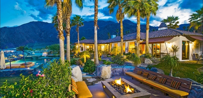 Palm Springs Luxury Tuscan Villa with Mountain Vistas - Villa Exterior with Fire Pit