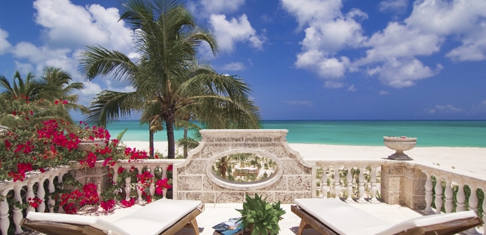 Coral House Turks and Caicos Oceanfront Estate - Terrace with Loungers & Ocean Views