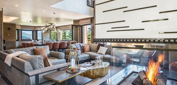 Luxury Courchevel 1850 Chalet Rental Ski-In Ski-Out Chalet Perce Neige  - Central Fireplace